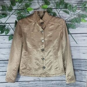 Chico's gold foil high neck button down jacket blazer sz Small